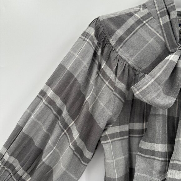 POLO Ralph Lauren Gray Flannel Plaid Tie-Neck Blouse Size S Small Top NWT - Picture 3 of 11